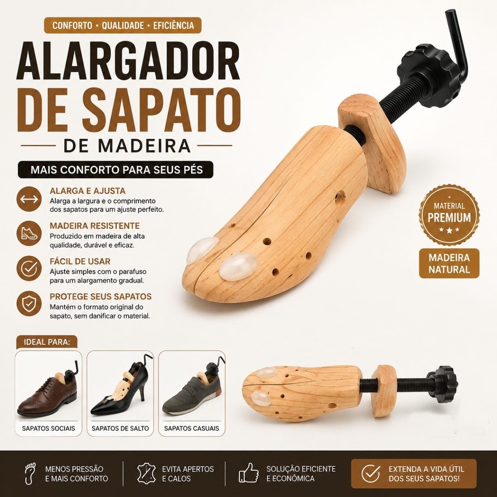 Alargador Sapato Madeira Regulável 33 ao 44 Ajustável