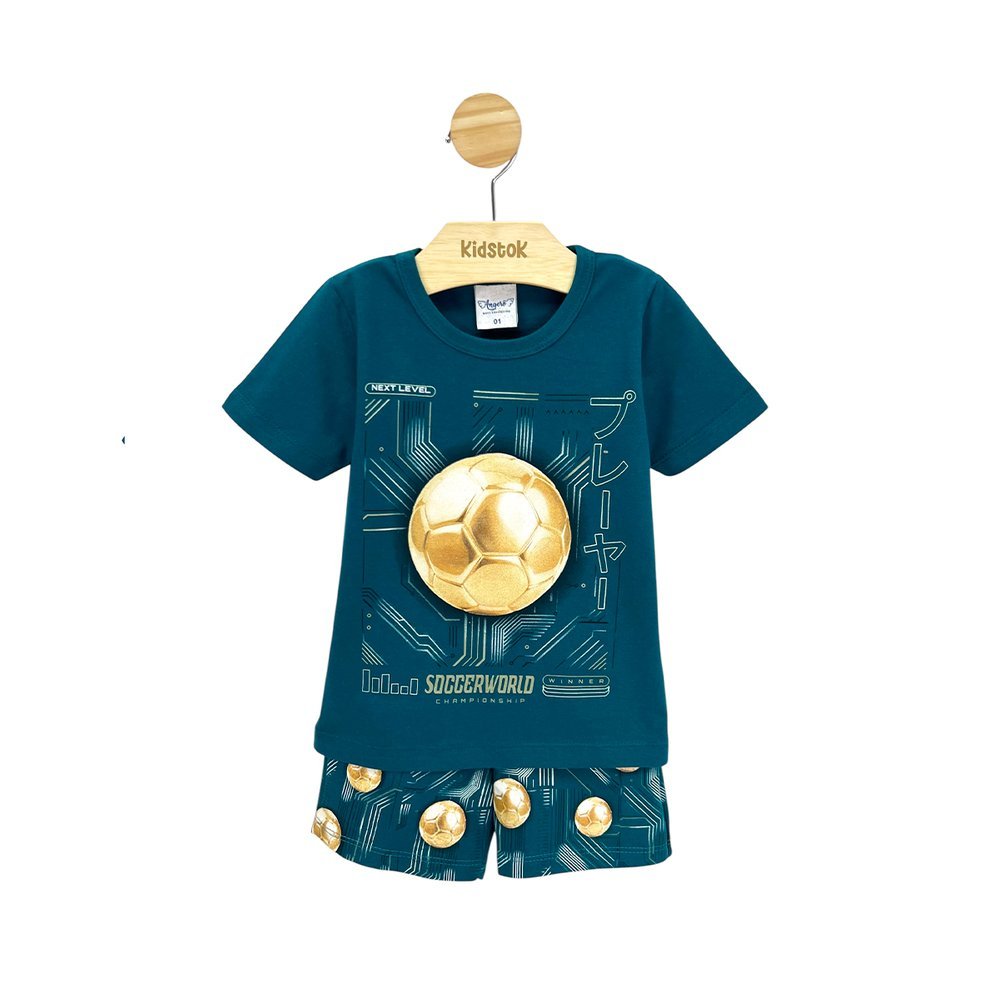 Pijama Menino Camiseta e Bermuda Bola Futebol - Angerô