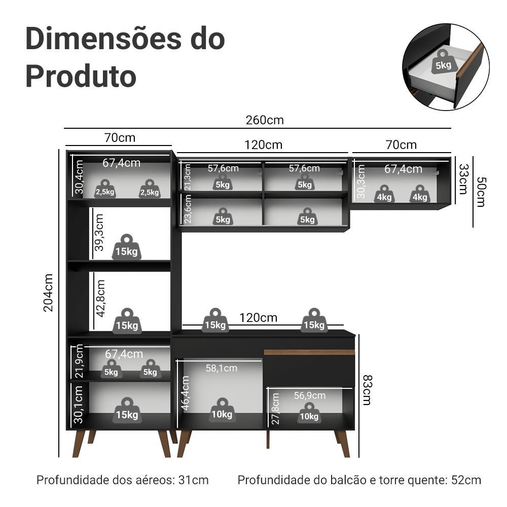 Armário de Cozinha Completa 260 cm Preto Pieta Madesa XA — imagem 2 de 2