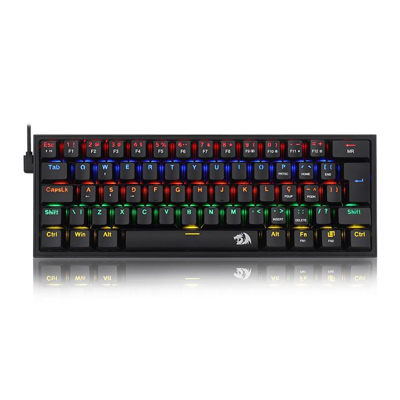 Teclado Mecanico Gamer Redragon FIZZ, RAINBOW, ABNT2, Switch Marron, Preto, K617-R-B-PT-BROWN