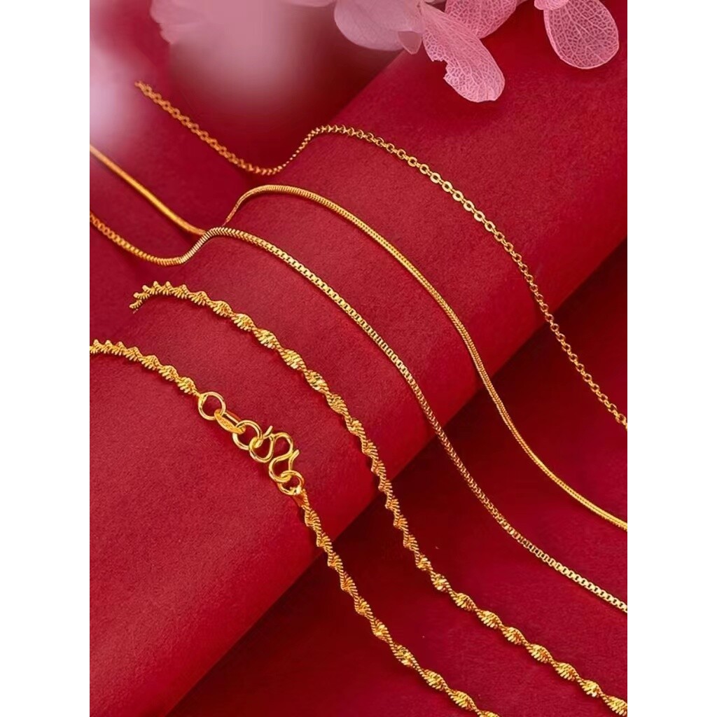 Areia ouro colar simulação feminina 18k cor de ouro 999 corrente fina cor ouro única corrente sem pingente clavícula cor