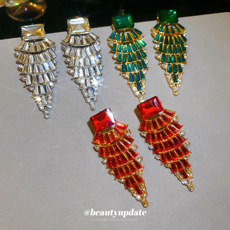 Brincos pendentes em forma de leque de diamante com agulha de prata, brincos leves de luxo de alta qualidade, brincos ex
