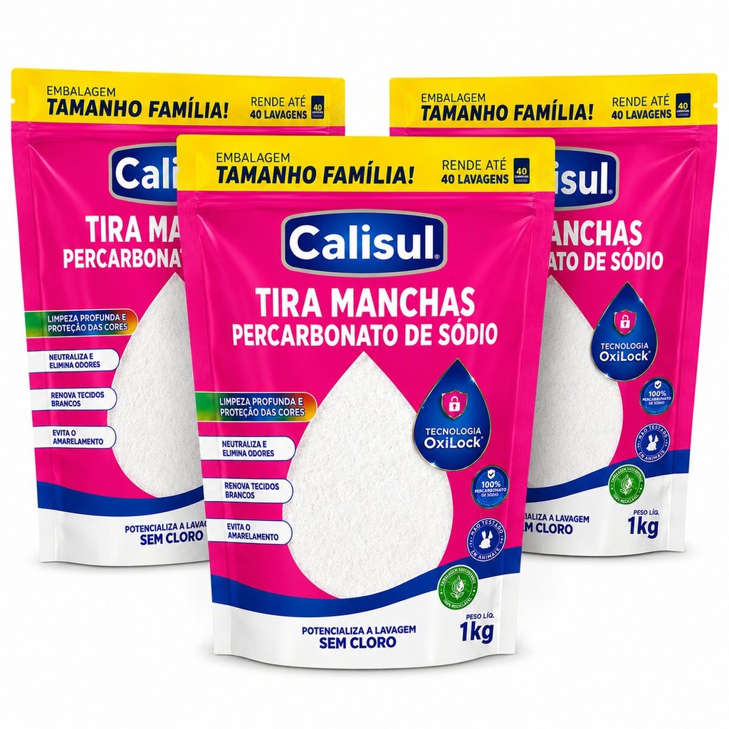 Kit 3 Percarbonato de Sódio Calisul 1kg Tira Manchas
