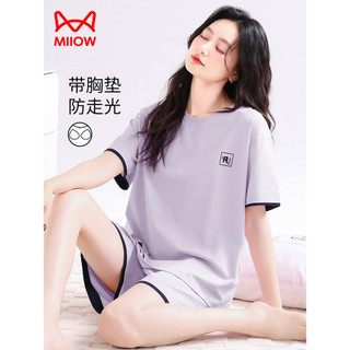 Pijama de gato feminino 2026 novo estilo verão algodão seda Shorts de manga curta com almofadas no peito terno de casa d