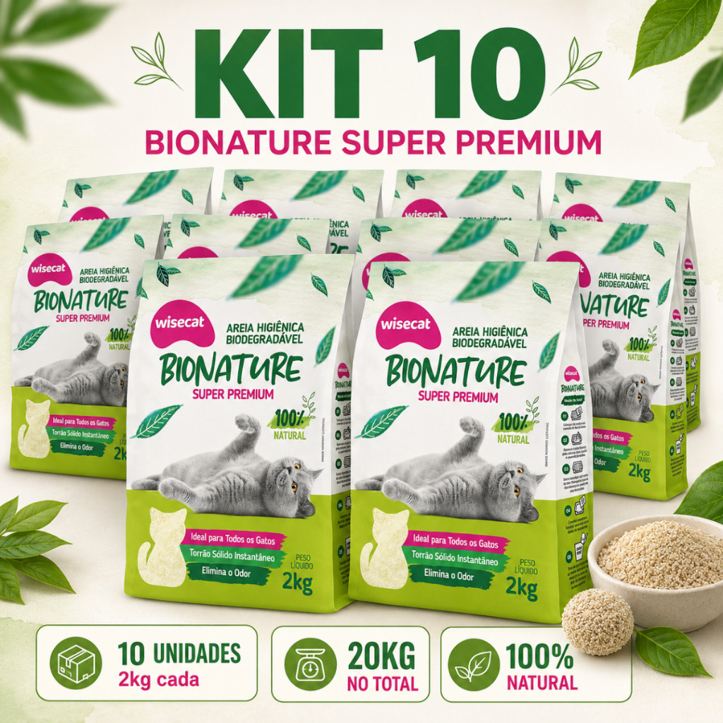 Kit 10 Areia Sanitária De Mandioca Granulado Para Gatos Biodegradável Wisecat 20kg - FARDO FECHADO