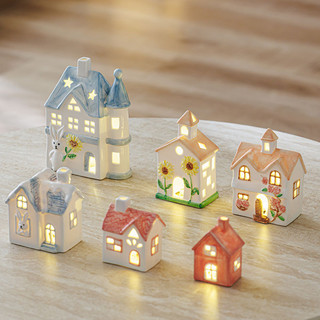 Decoração de natal cerâmica pequena casa LED luminosa casa luz noturna criativo presente de natal