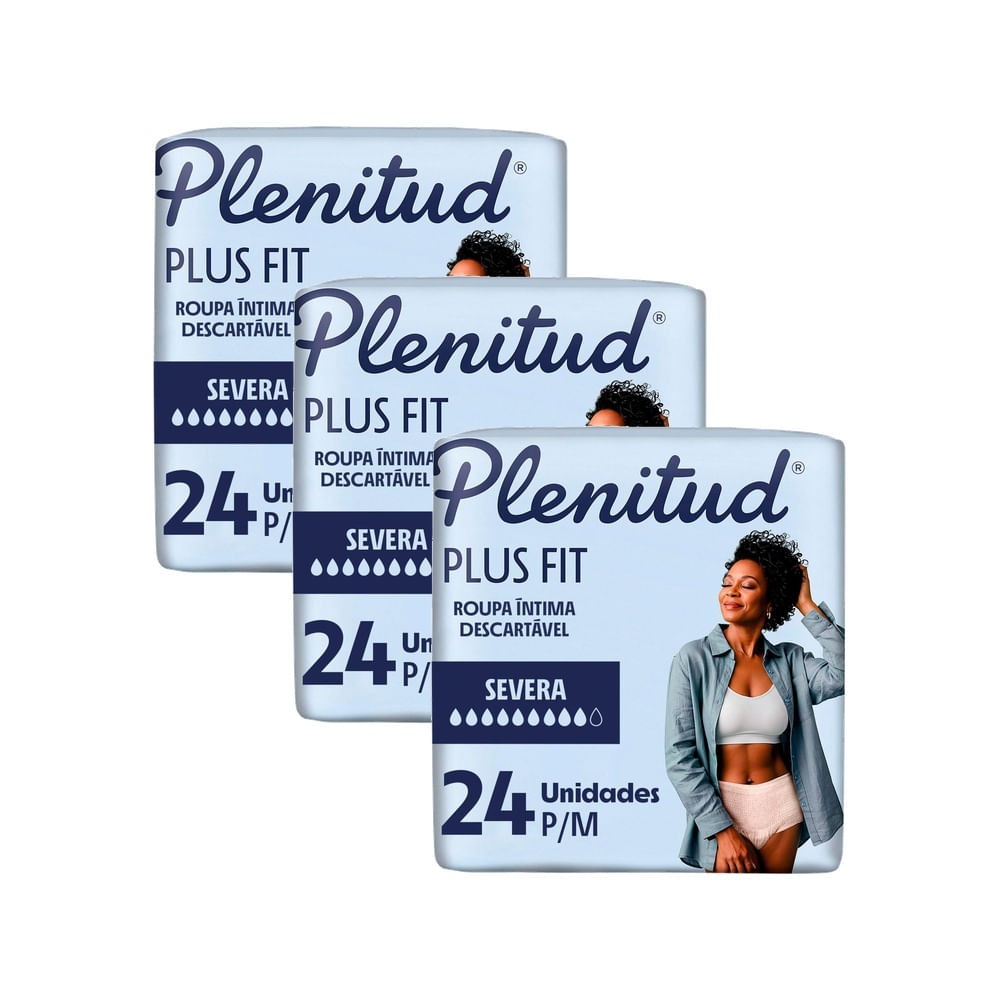 Kit 3 Roupa Íntima Plenitud Plus Unissex Tamanho P/M 24 Unidades Leve Mais Por Menos