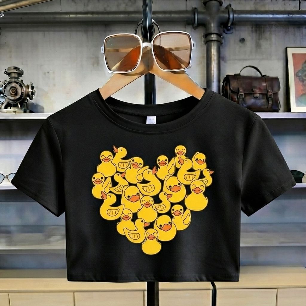 Cropped Feminino Estampado Coração Patos Algodão Blusinha Fashion Estilosa Moderna Elegante