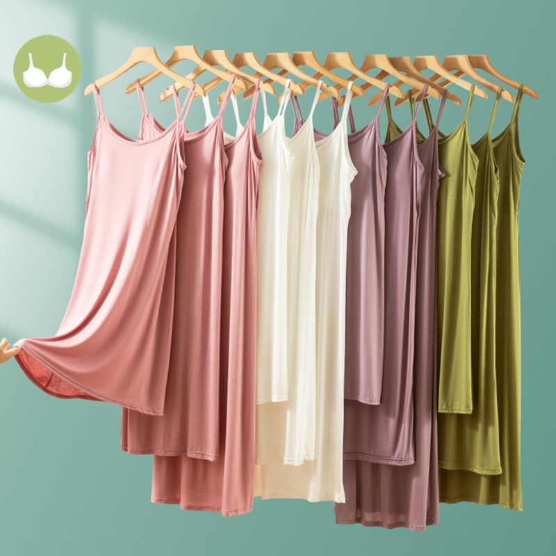 Modal com almofada no peito Suspender saia feminina verão solto camisola Homewear a linha saia de comprimento médio saia