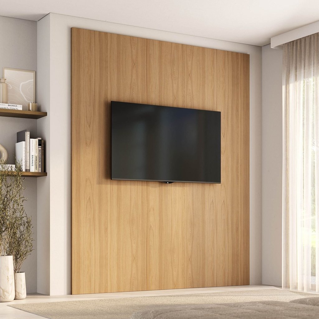 Painel Liso para TV 75 Polegadas Planejado 200x250cm Aruá CabeCasa MadeiraOriginals Marrom/Jatobá Jatoba