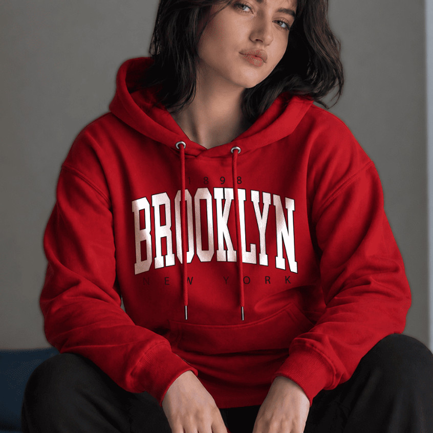 Moletom Canguru Feminino Estampado Brooklyn Cores Aesthetic Casual Casaco Tecido Flanelado Quentinho