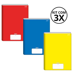 Kit Com 3 Caderno Brochura 80 Fls Pautado Capa Dura - Stiff