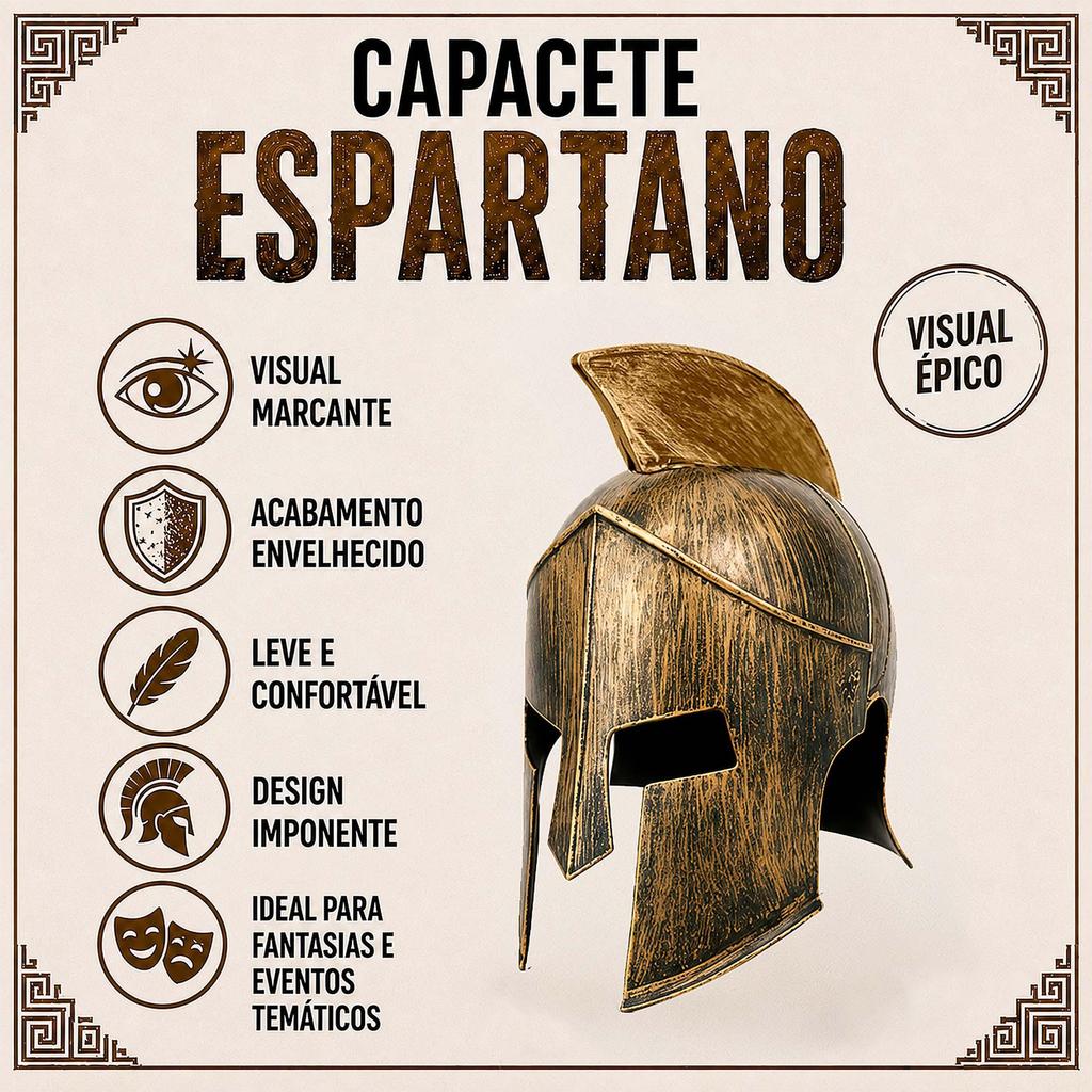 Elmo Capacete Realista Romano pra Fantasia de Espartano Medieval Adulto Masculino · foto 2