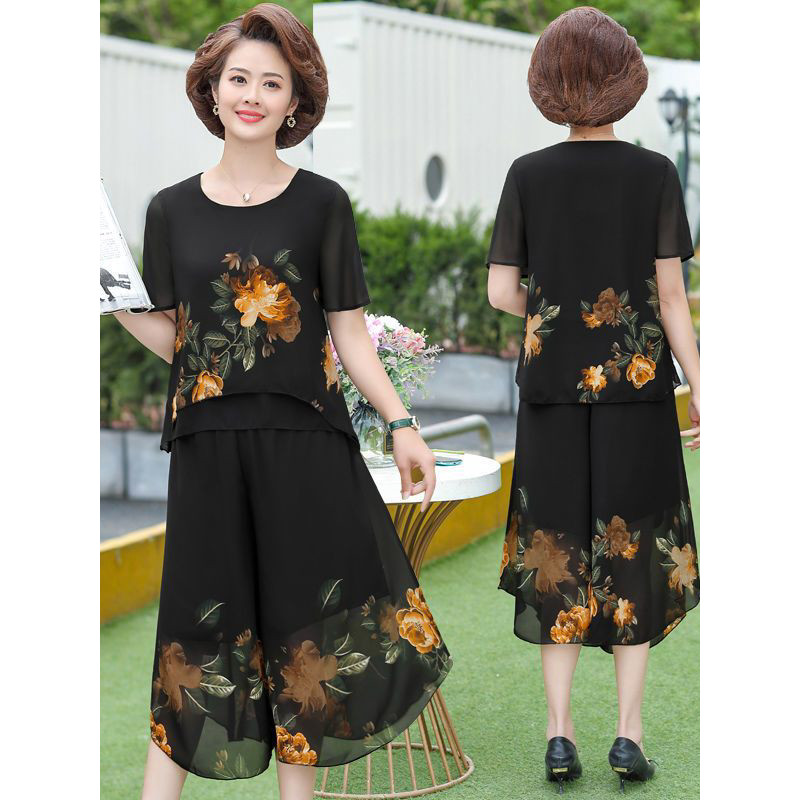 Terno roupas de dia das mães de meia-idade Culottes de tamanho grande terno feminino