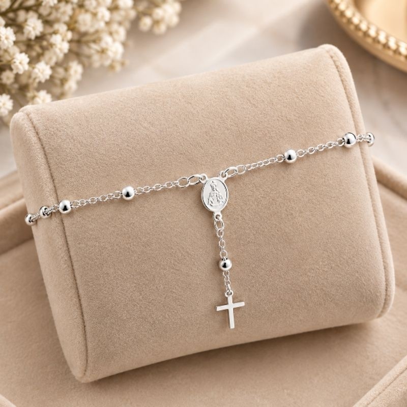 Pulseira Terço Nossa Senhora Aparecida Feminina Cruz Folheada Religiosa Delicada