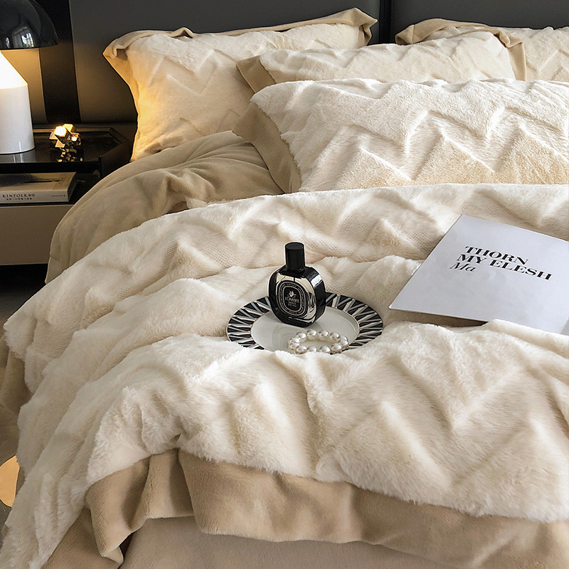 Cama de pelúcia de coelho de alta qualidade conjunto de quatro peças inverno engrossado leite bebê colcha capa flanela C