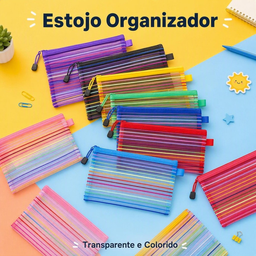 50/60/70 Unidades Estojo Multiuso Bolsinha Nylon Colorido Necessaire Promoção
