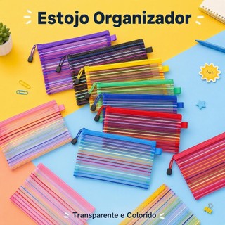 50/60/70 Unidades Estojo Multiuso Bolsinha Nylon Colorido Necessaire Promoção 13 X 23 CM