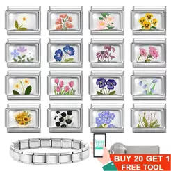 Verão Primavera Flor Colorida Tulipa Rosa Sakura Margarida Italiano Charme Links Caber 9mm Pulseira De Aço Inoxidável Fe