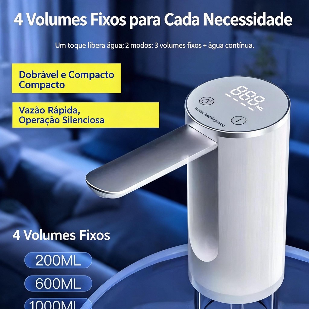 Bebedouro bomba de Água Elétrica Recarregável USB para Galão de 5 a 20 Litros