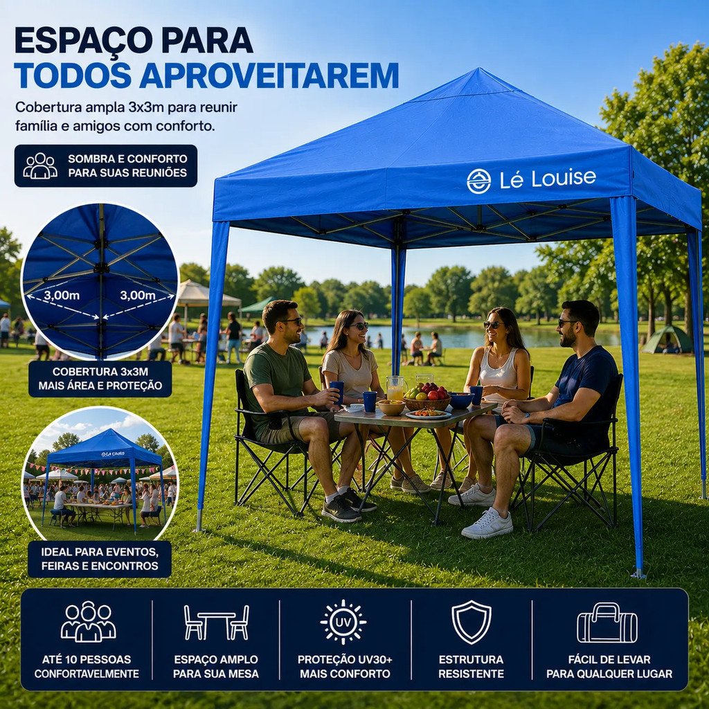 Tenda Sanfonada Proteção Uv 3x3m Gazebo Ajustável C/ Bolsa