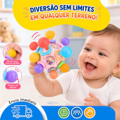 Mordedor Bebê Bola Sensorial 12 Pontas Silicone Chocalho Dentição Massageador