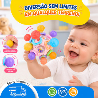Mordedor Bebê Bola Sensorial 12 Pontas Silicone Chocalho Dentição Massageador