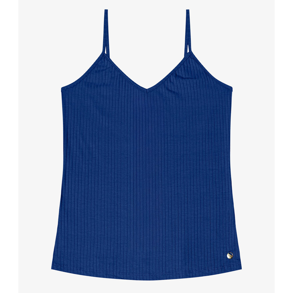 Blusa De Alça Feminina Ribana Canelada Rovitex Azul