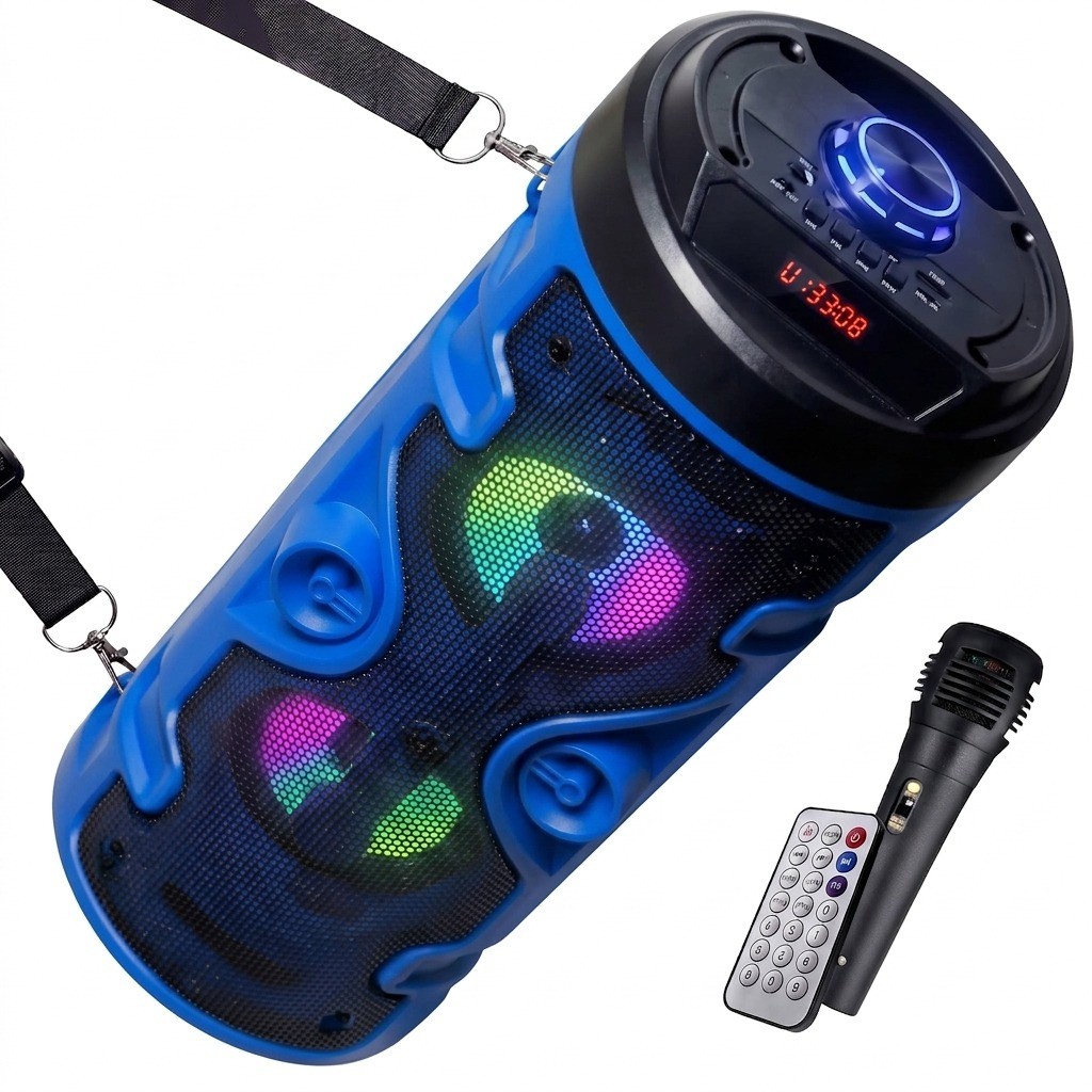 Caixa De Som Amplificada Bluetooth Led Rgb Rádio Fm Aux P2 Microfone P10 Com Controle Sd USB Mp3