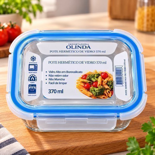 Pote Hermetico Retangular Vidro Transparente 370ml Tampa Silicone Resistente Armazenamento Alimentos Organizador