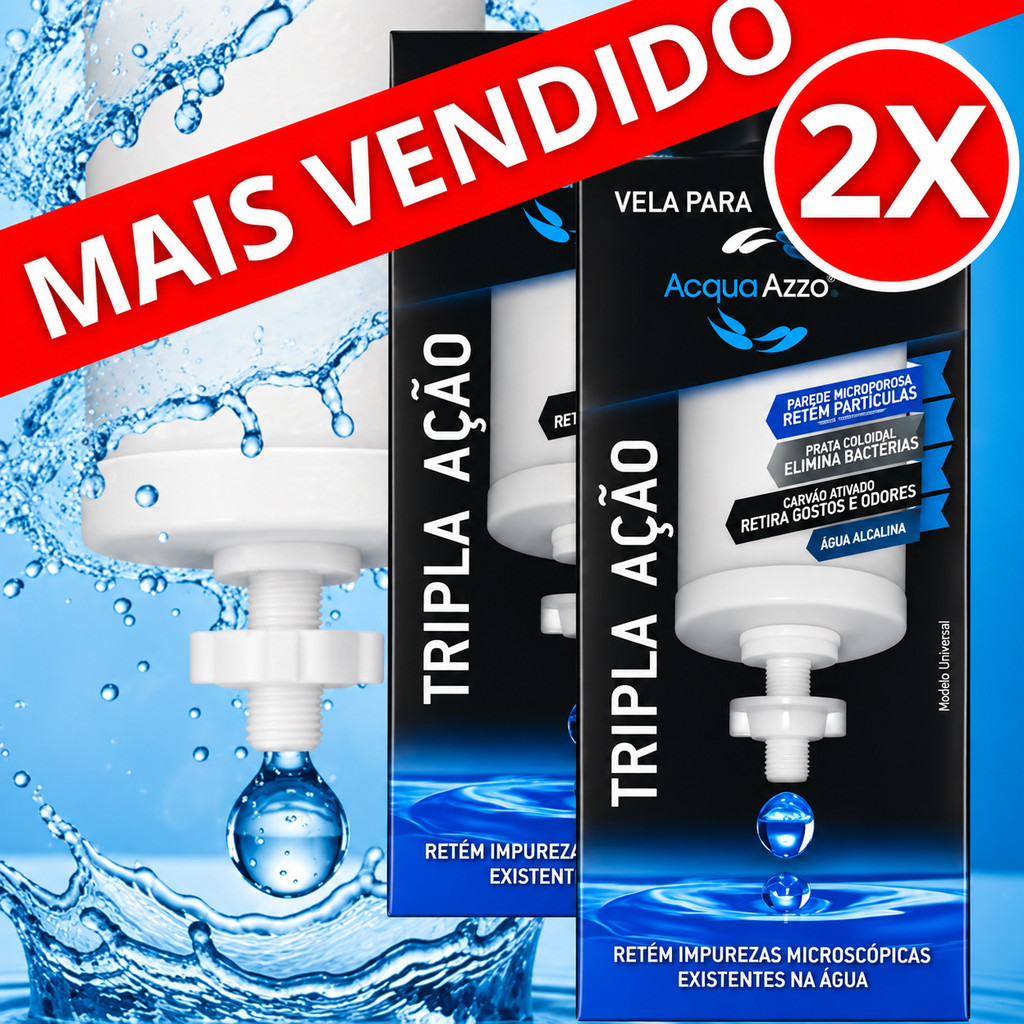 02 Velas Filtro Barro Prata Coloidal Carvão Ativado Tripla Ação SERVE PARA TODOS FILTRO BARRO