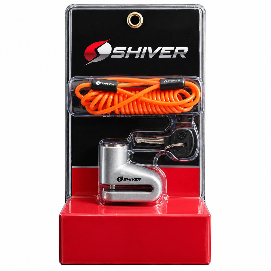 Tranca Trava Cadeado SHIVER Disco Moto Anti Furto Com Cabo Lembrete laranja pino grosso forte Reforçado segurança