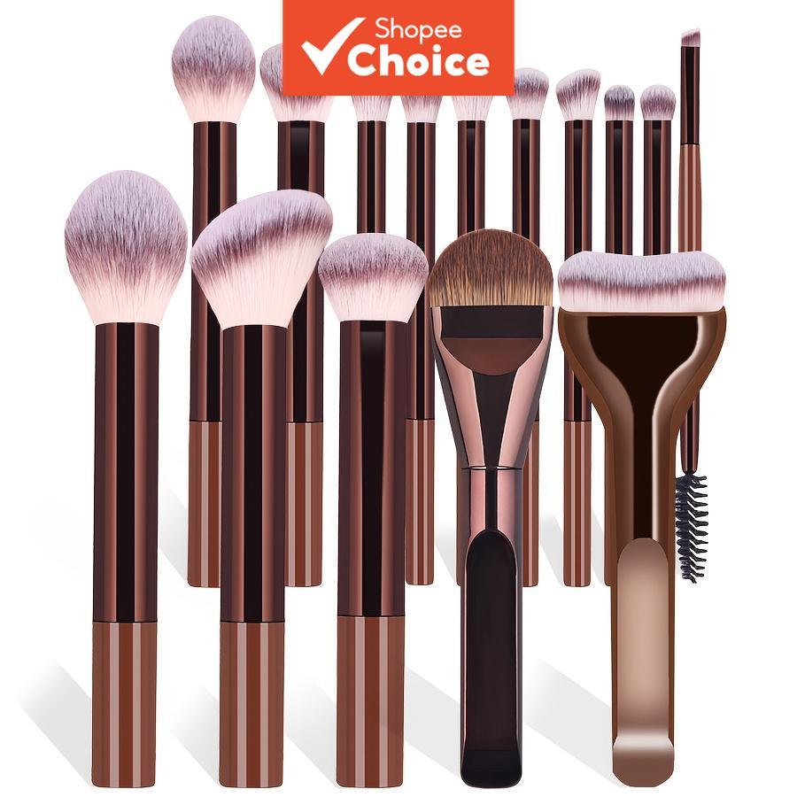 Conjunto de 15 Pincéis de Maquiagem, Incluindo Pincel de Base, Pincel de Iluminador, Pincel de Blush, de Pó,