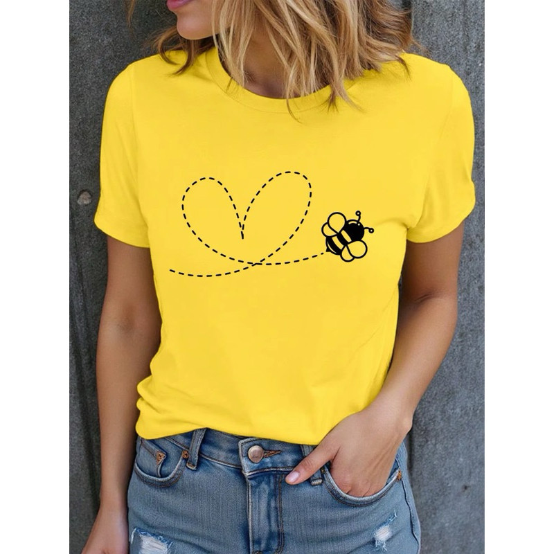 Camiseta Feminina Blusa 100% Algodão Varias Cores Estampa Abelha Coracao ENVIO IMEDIATO