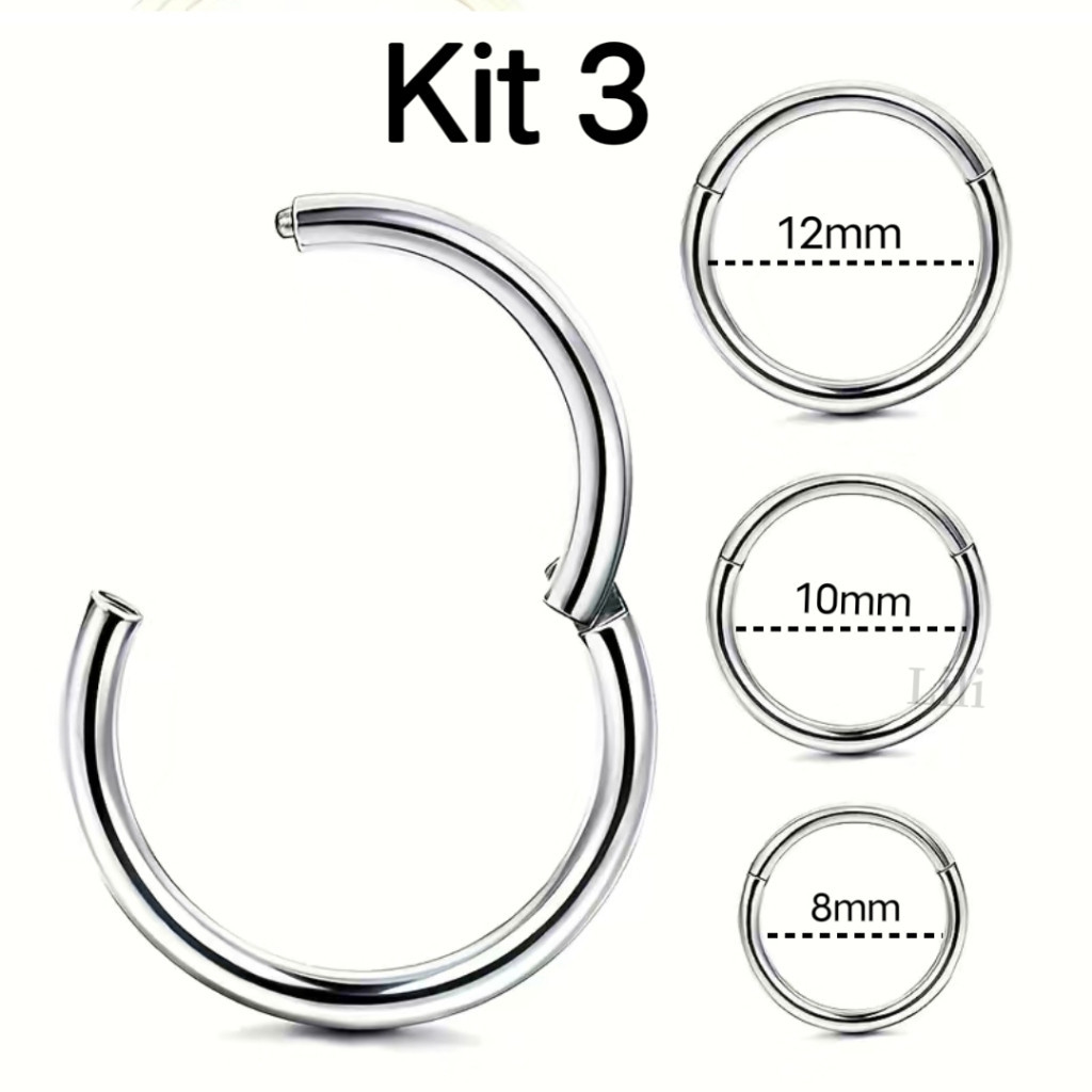 Kit 3 anel Piercing Argola  Anel Segmento Articulado Aço cirúrgico Nariz/helix