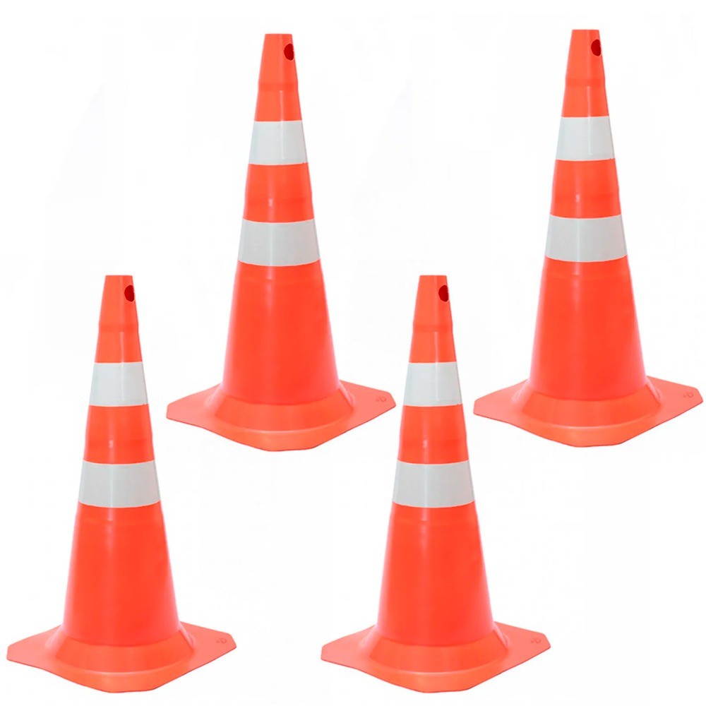 Kit 4 Cones para sinalização 50 cm com 2 faixas RM-43 - MultiMarcas
