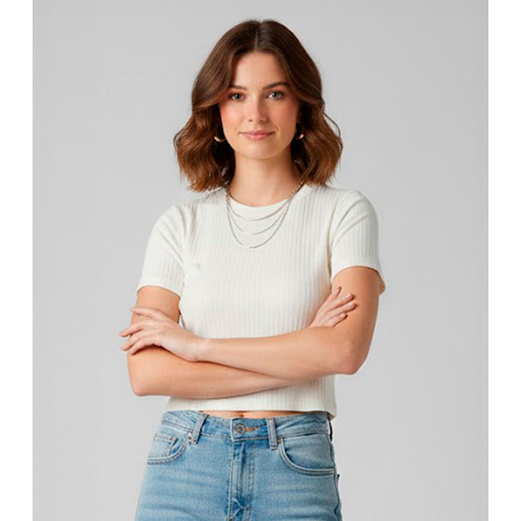 Blusa Feminina Com Tecido Canelado Rovitex Bege