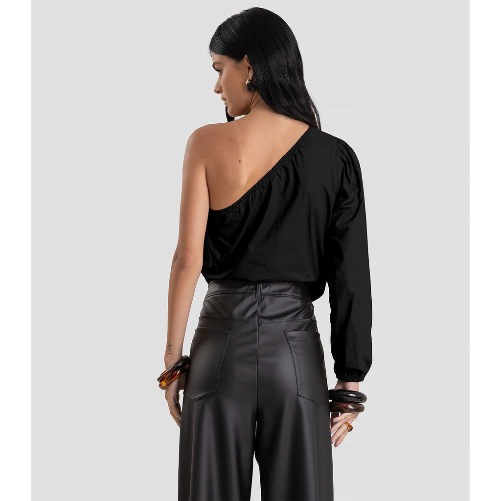 Blusa Feminina Manga Única em Tricoline Dianna Preto — imagem 2 de 2