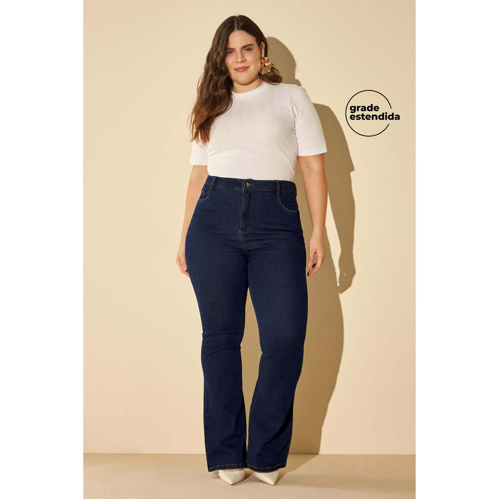 Calça Feminina Jeans Flare Com Bolsos Marialícia Azul