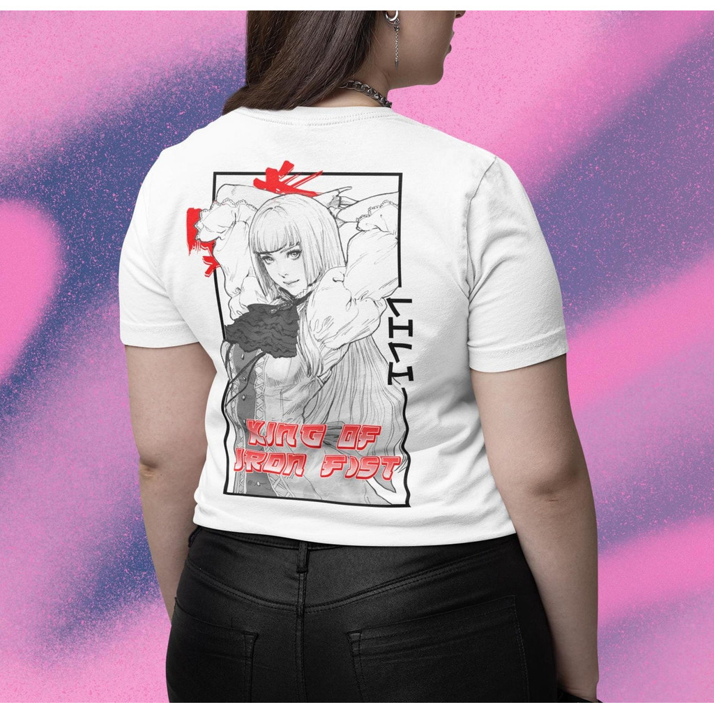 Atelier das Estampas Camiseta Feminina Estampa Anime Personagem Loira Vermelho Letras Efeitos Neon Confortável Estilosa 