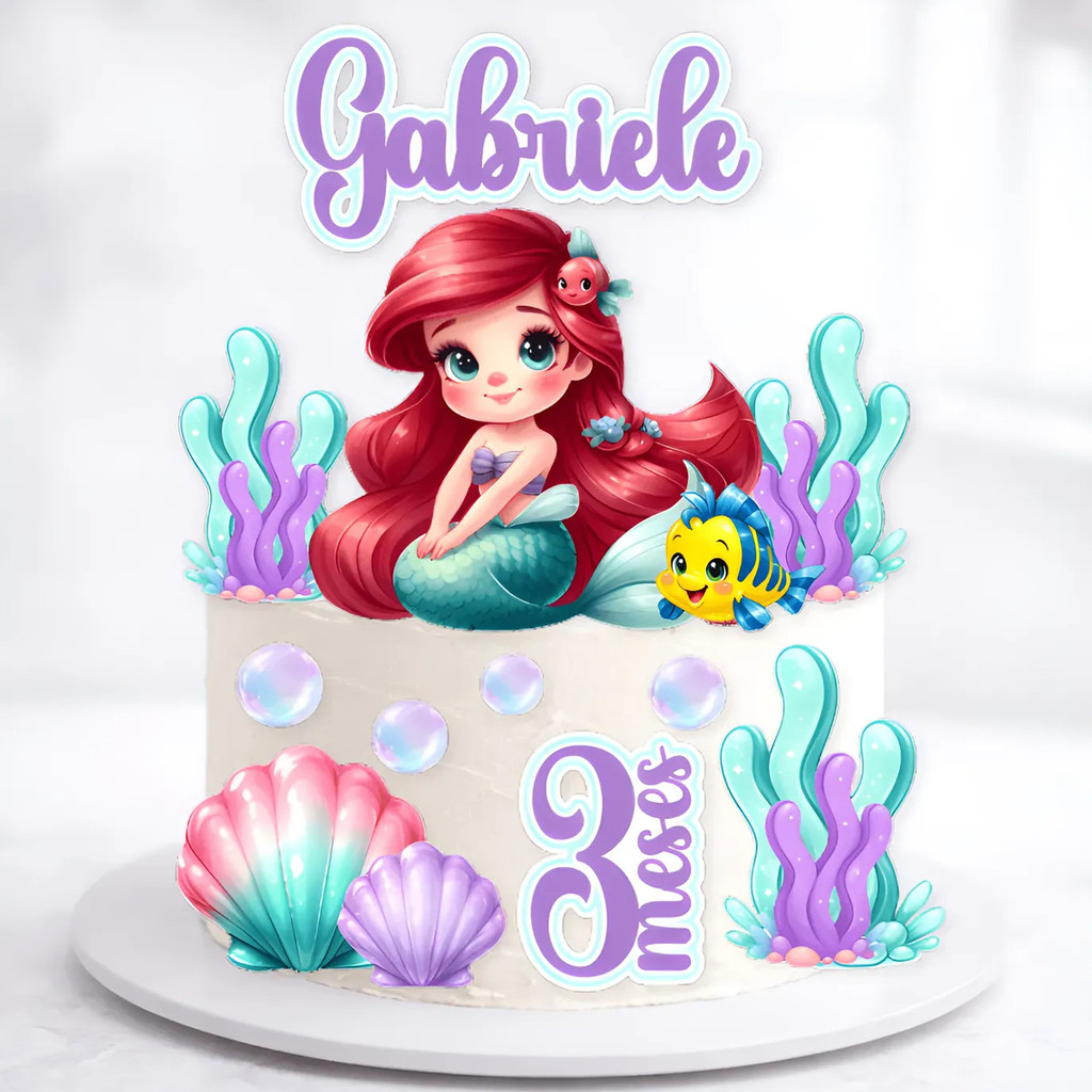 Topo De Bolo Pequena Sereia Baby Cute Personalizado Com Nome — imagem 2 de 2