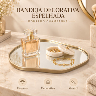 Bandeja Decorativa Espelhada Orgânica Dourada Champanhe Organizadora Penteadeira Cosmétic…
