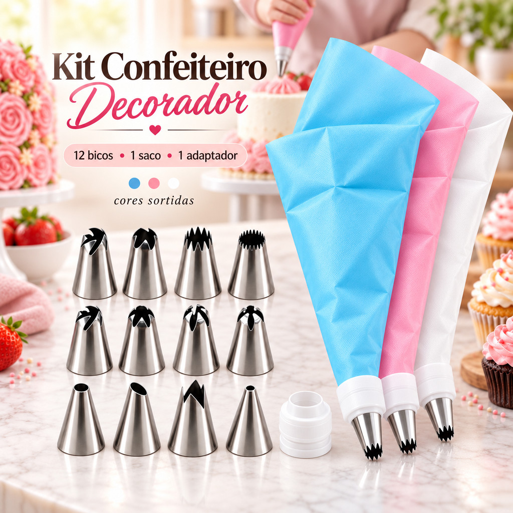 14 Pçs Confeiteiro Bicos de Confeitar Inox Saco Reutilizável para Decorar Bolos Cupcakes Chantilly