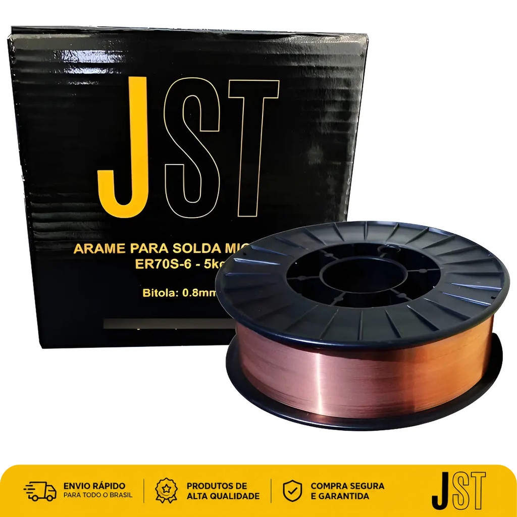 Arame De Solda Mig 0,8mm 5kg ER70S-6 JST Carretel Cobreado Para Aço Carbono