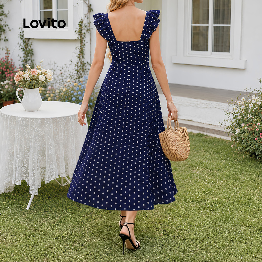 (New Arrival) Lovito Vestido Boho Feminino Longo evasê poás Babados E zíper Casual primavera/verão Fim De Semana E férias DRB39BR150 · foto 2