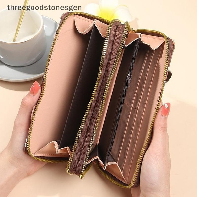 [Trêsgoodstonesgen] Carteira de mão feminina em couro sintético (PU) de estilo vintage, com espaço para vários cartões e