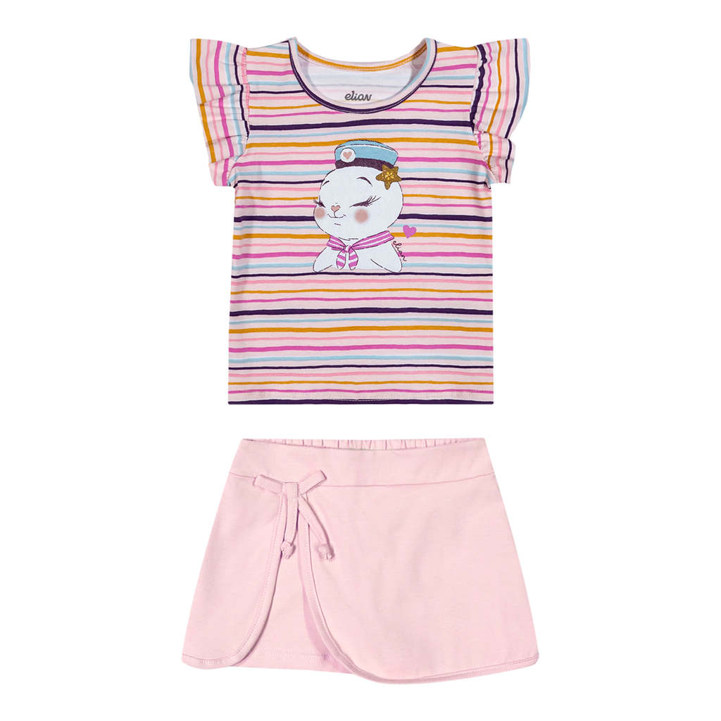 Conjunto Bebê Menina Cotton Listrado Elian Rosa