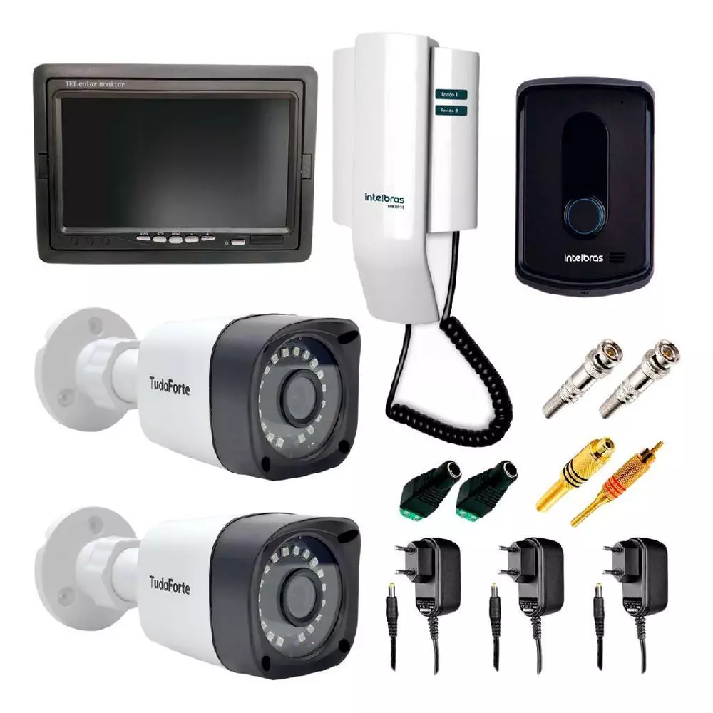 Kit Porteiro Intelbras IPR8010 com 02 Câmeras Infravermelho e Tela Monitor 7" LCD Colorido