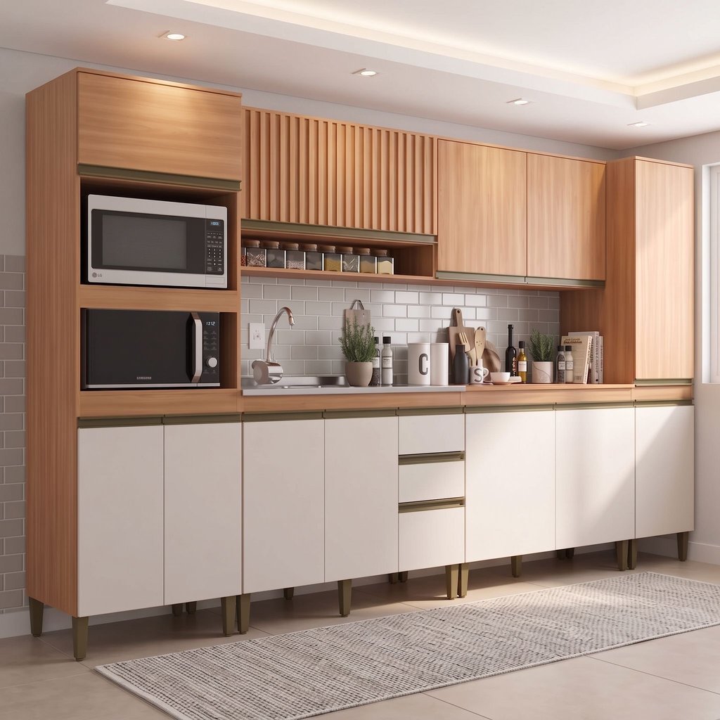 Cozinha Compacta Modulada 6 Peças sem Tampo Cecília Freijó Off White Ripada
