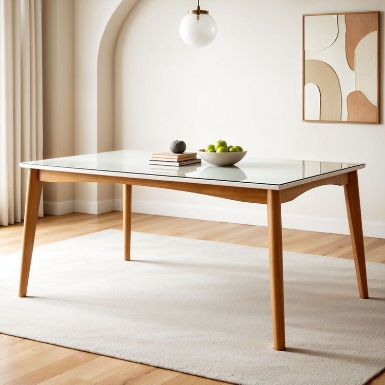 Mesa de Jantar para 6 Lugares 160CMX90CM Monalisa em Madeira Maciça Marrom/Mel/Off White